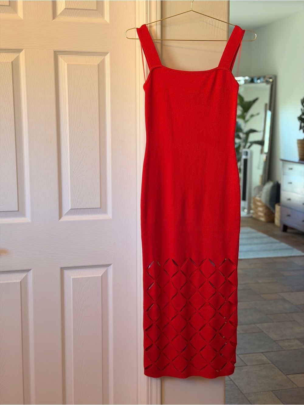 Vici Red Maxi Dress with Cutout Hem